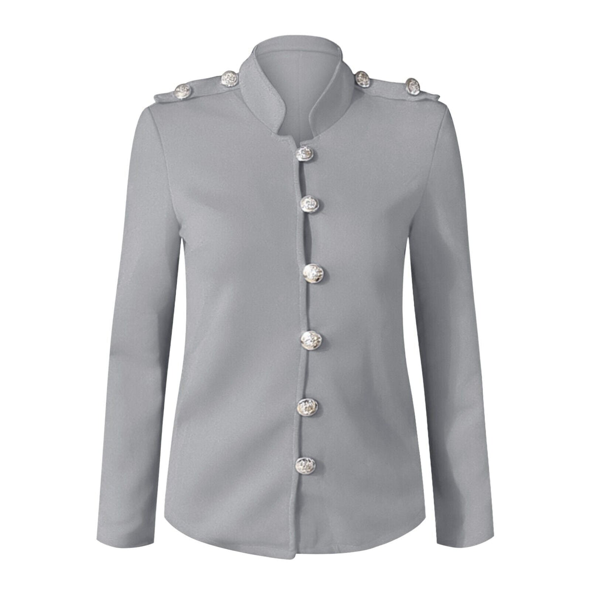 Women's Fitted Button Front Military Jacket for Daily Use