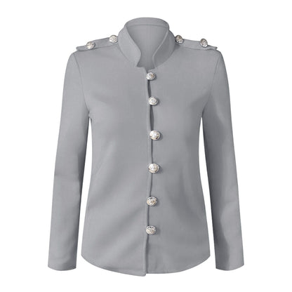 Women's Fitted Button Front Military Jacket for Daily Use