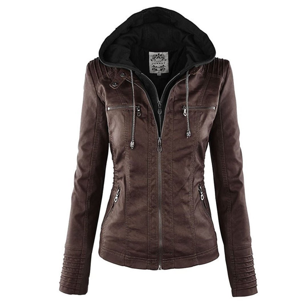 Women's Fitted Hooded Jacket for Fall and Winter Everyday Wear Brown