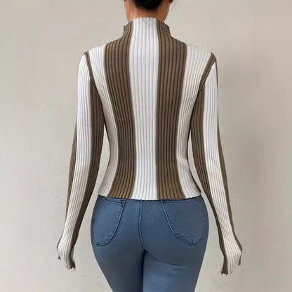 Women's Fitted Vertical Striped Sweater for Daily Use Warm