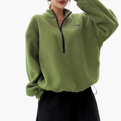 Women's Half-Zip Sweatshirt with Textured Design with Fleece Collar