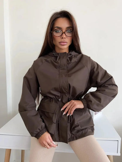 Women's Brown Hooded A-Line Winter Coat for Everyday Wear Brown