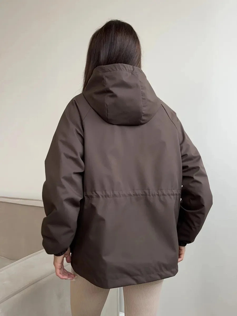 Women's Brown Hooded A-Line Winter Coat for Everyday Wear