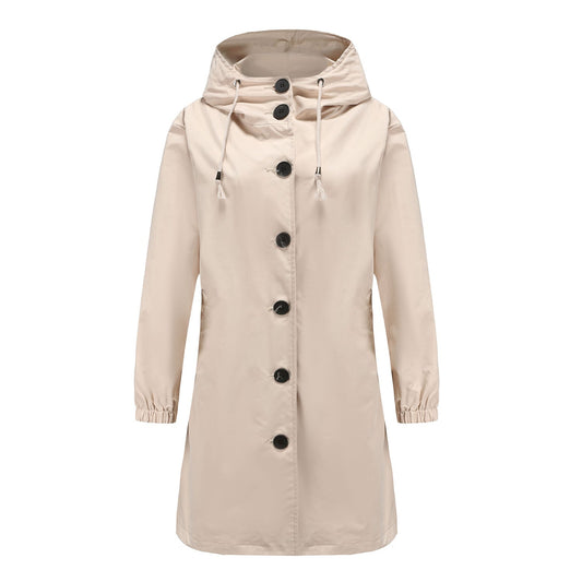 Women's Multi-Color Hooded A-Line Winter Coat for Everyday Wear Beige