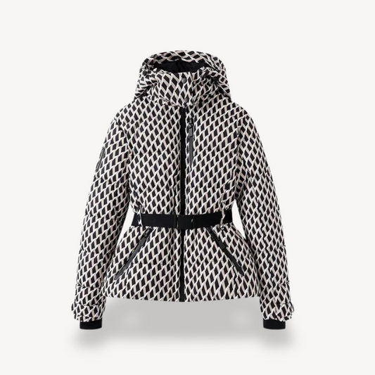 Women's Hooded Belted Puffer Jacket for Fall and Winter Everyday Wear Geometric