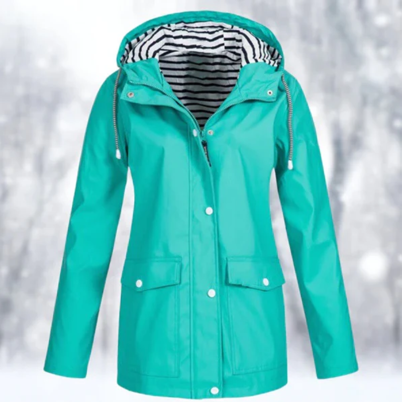 Women's Hooded Button-Front Waterproof Raincoat for Daily Use Turquoise