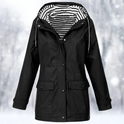 Women's Hooded Button-Front Waterproof Raincoat for Daily Use Black