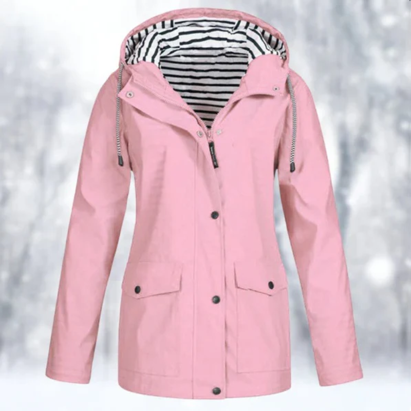 Women's Hooded Button-Front Waterproof Raincoat for Daily Use Pink