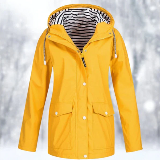 Women's Hooded Button-Front Waterproof Raincoat for Daily Use Yellow