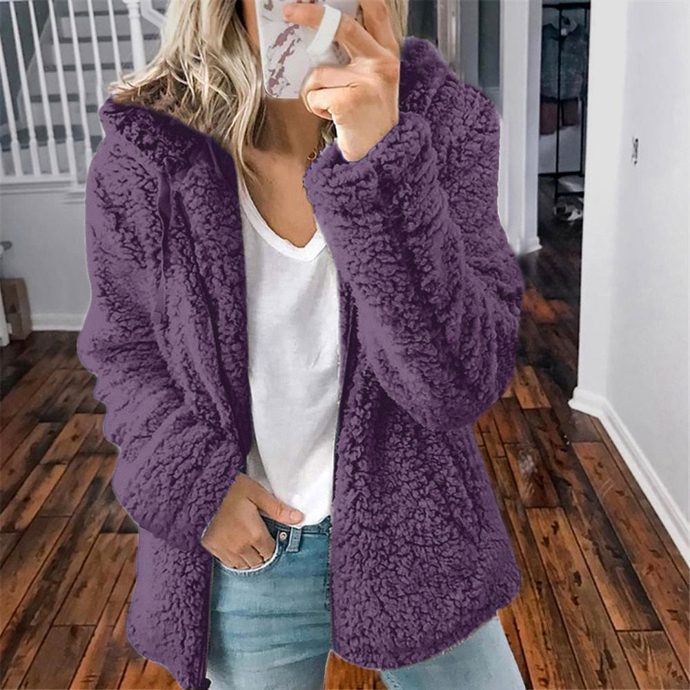 Women's Hooded Fleece Jacket for Comfort and Warmth for Daily Use Purple