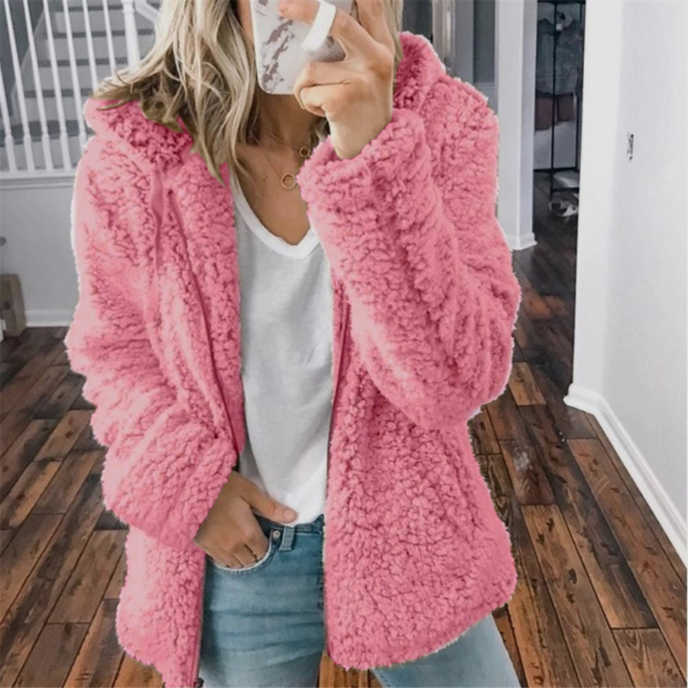 Women's Hooded Fleece Jacket for Comfort and Warmth for Daily Use Pink