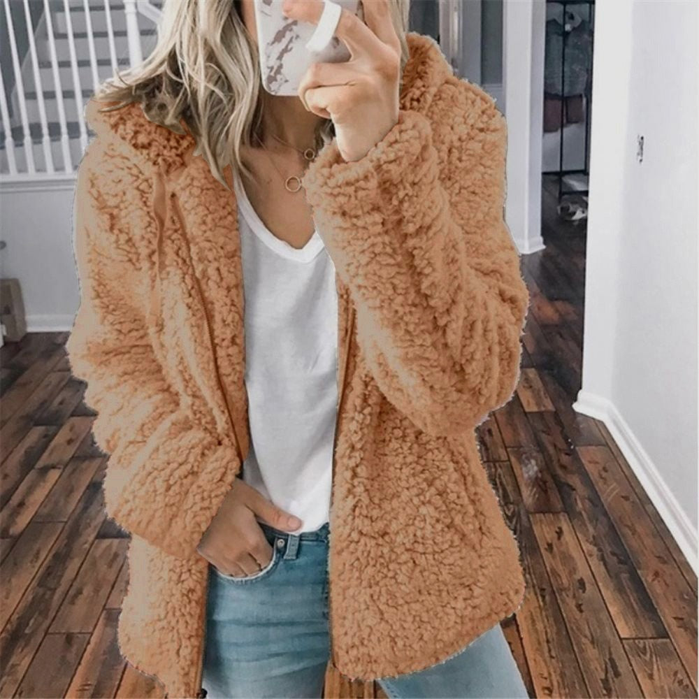 Women's Hooded Fleece Jacket for Comfort and Warmth for Daily Use Cappuccino