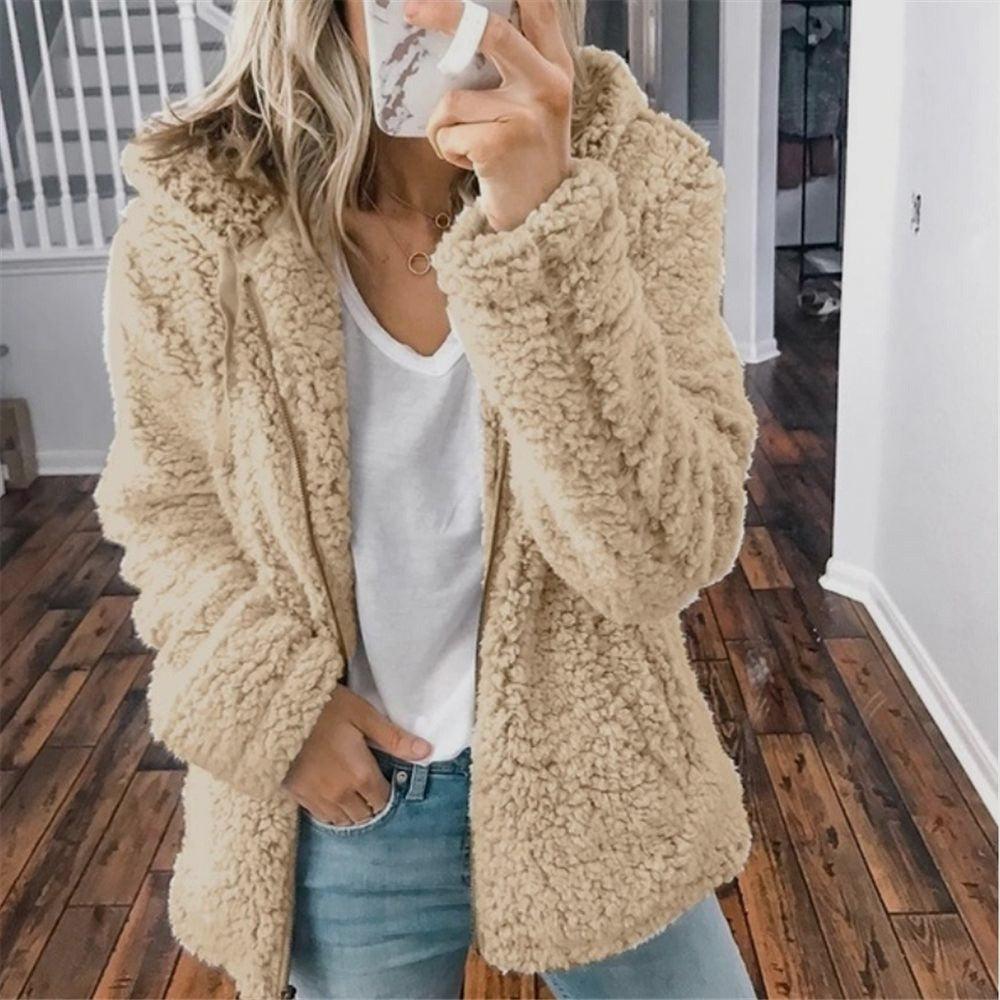 Women's Hooded Fleece Jacket for Comfort and Warmth for Daily Use Beige