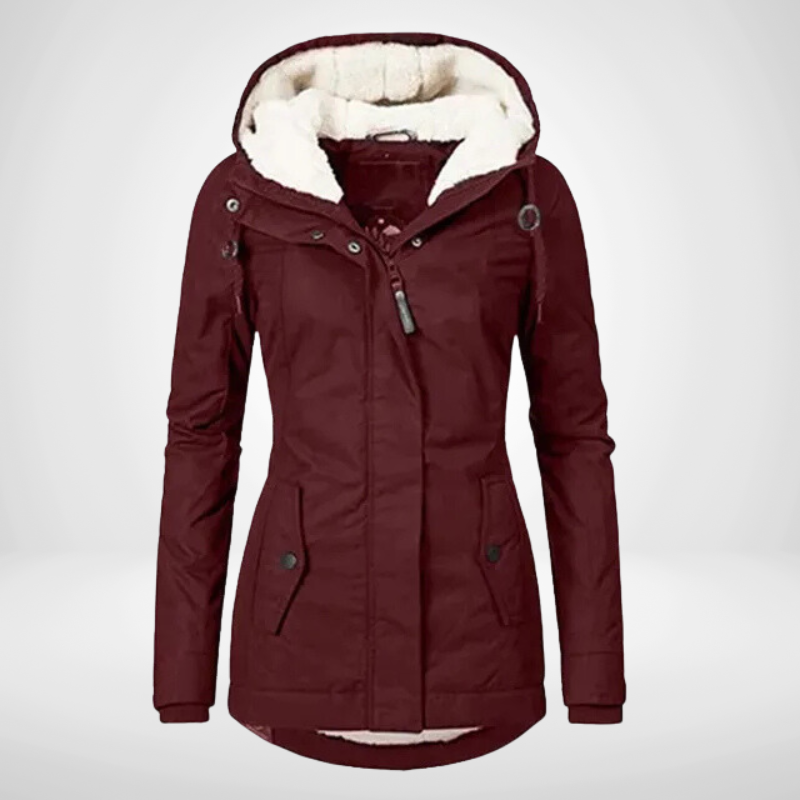 Women's Hooded Fleece Lined Jacket for Comfort and Warmth Burgundy Red