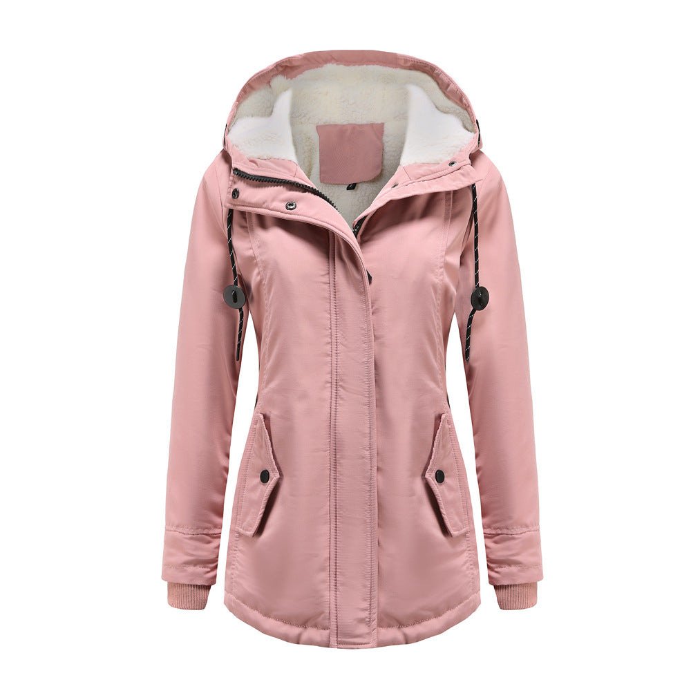 Women's Hooded Fleece Lined Jacket for Comfort and Warmth Light Pink
