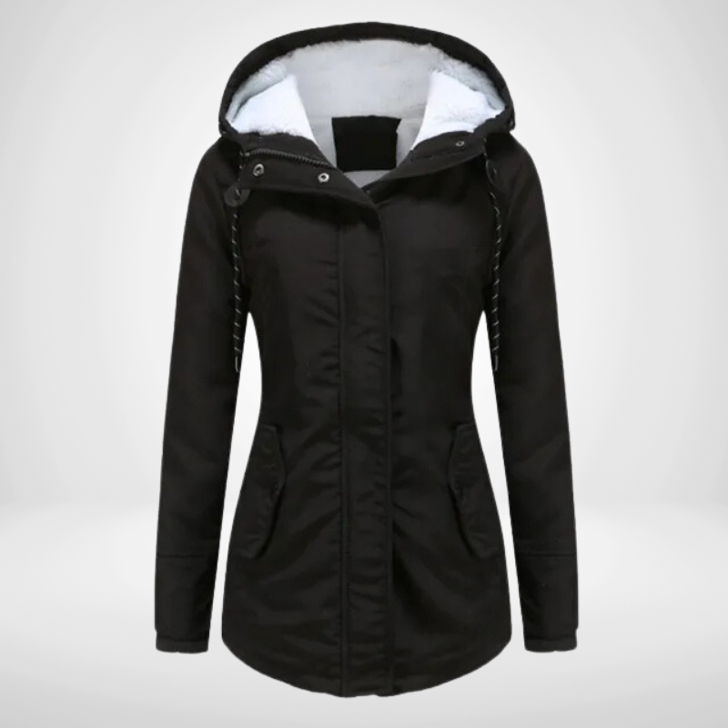 Women's Hooded Fleece Lined Jacket for Comfort and Warmth Black
