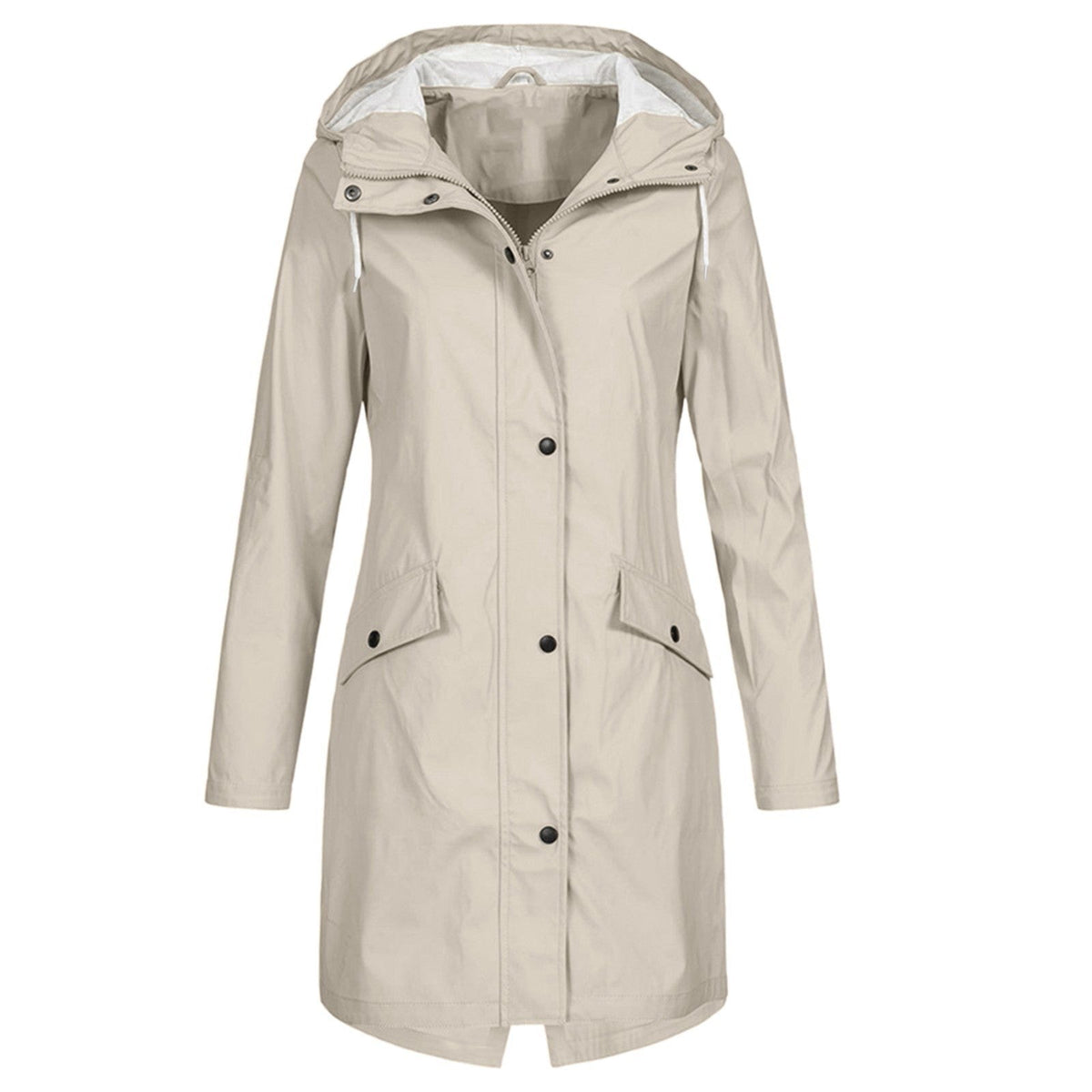 Women's Hooded Mid-Length Winter Coat for Daily Use Warm Beige