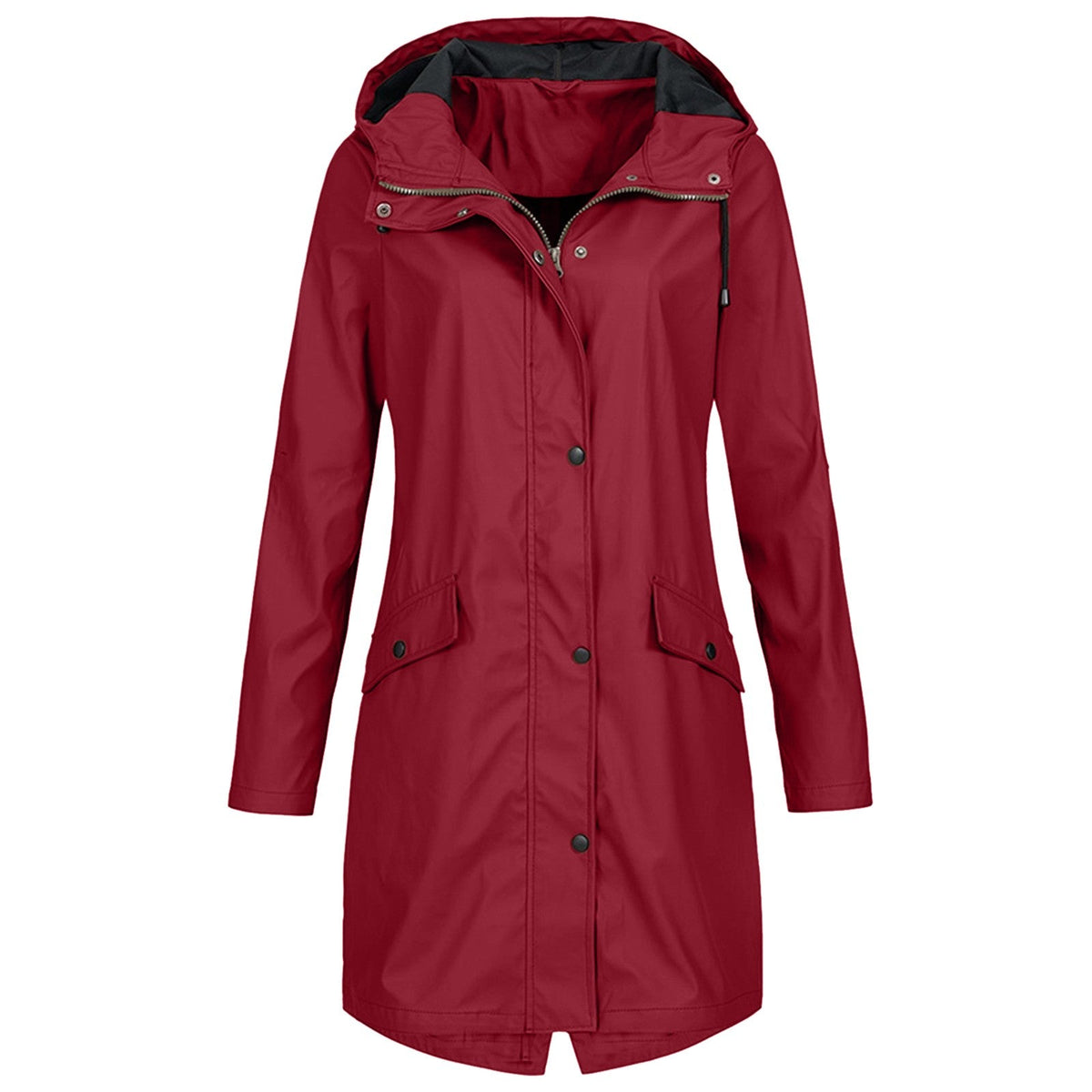 Women's Hooded Mid-Length Winter Coat for Daily Use Warm Red