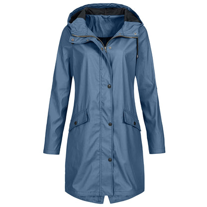 Women's Hooded Mid-Length Winter Coat for Daily Use Warm Blue