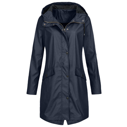 Women's Hooded Mid-Length Winter Coat for Daily Use Warm Marine Blue