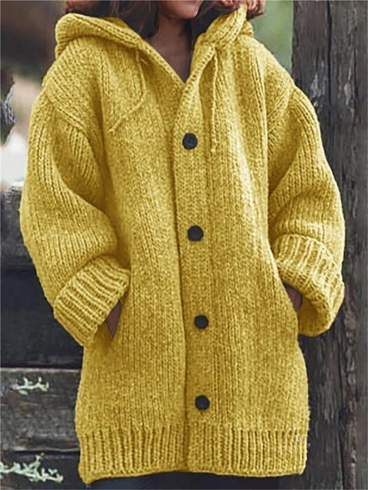 Women's Multi-Color Hooded Oversized Cardigan for Fall and Winter Yellow