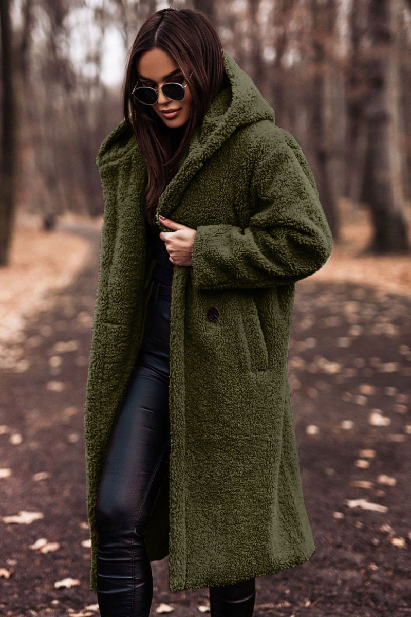Women's Hooded Teddy Coat in Ruby Color for Daily Use Warm Dark Green