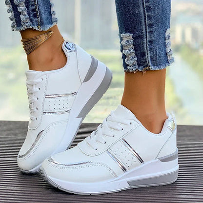 Women's Lace-Up Fashion Sneakers for Fall and Winter Everyday Wear White