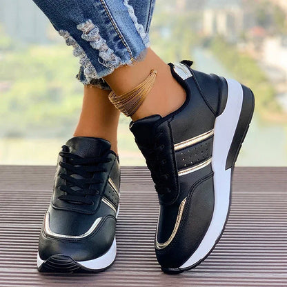 Women's Lace-Up Fashion Sneakers for Fall and Winter Everyday Wear Black
