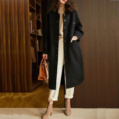 Women's Long A-Line Coat for Fall and Winter Everyday Wear Black