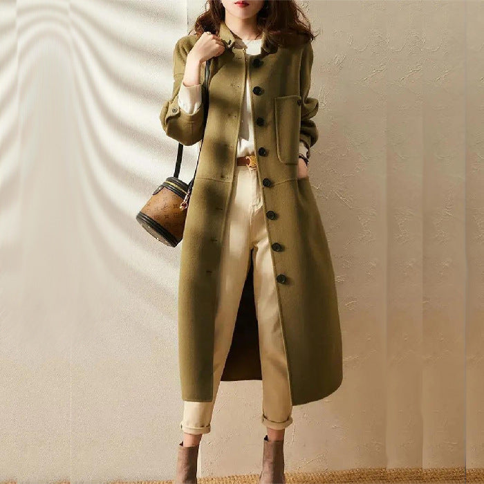 Women's Long A-Line Coat for Fall and Winter Everyday Wear Green