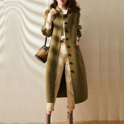 Women's Long A-Line Coat for Fall and Winter Everyday Wear Green