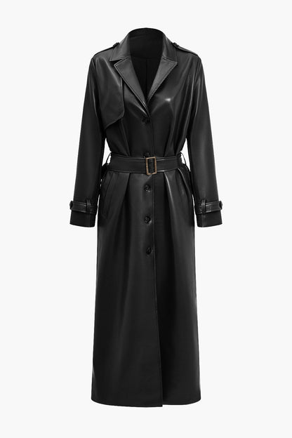 Women's Long Belted Trench Coat for Fall and Winter Everyday Wear Black