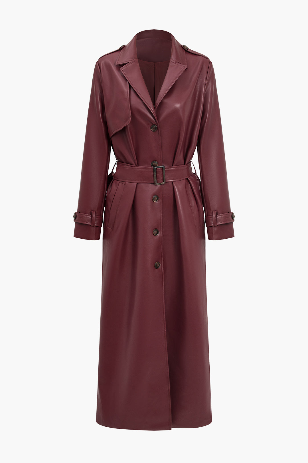 Women's Long Belted Trench Coat for Fall and Winter Everyday Wear Burgundy