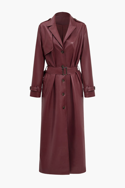 Women's Long Belted Trench Coat for Fall and Winter Everyday Wear Burgundy