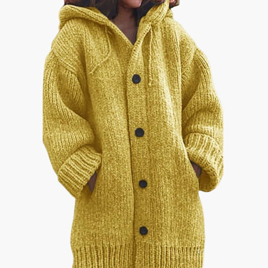 Women's Multi-Color Long Hooded Cardigan for Fall and Winter Yellow