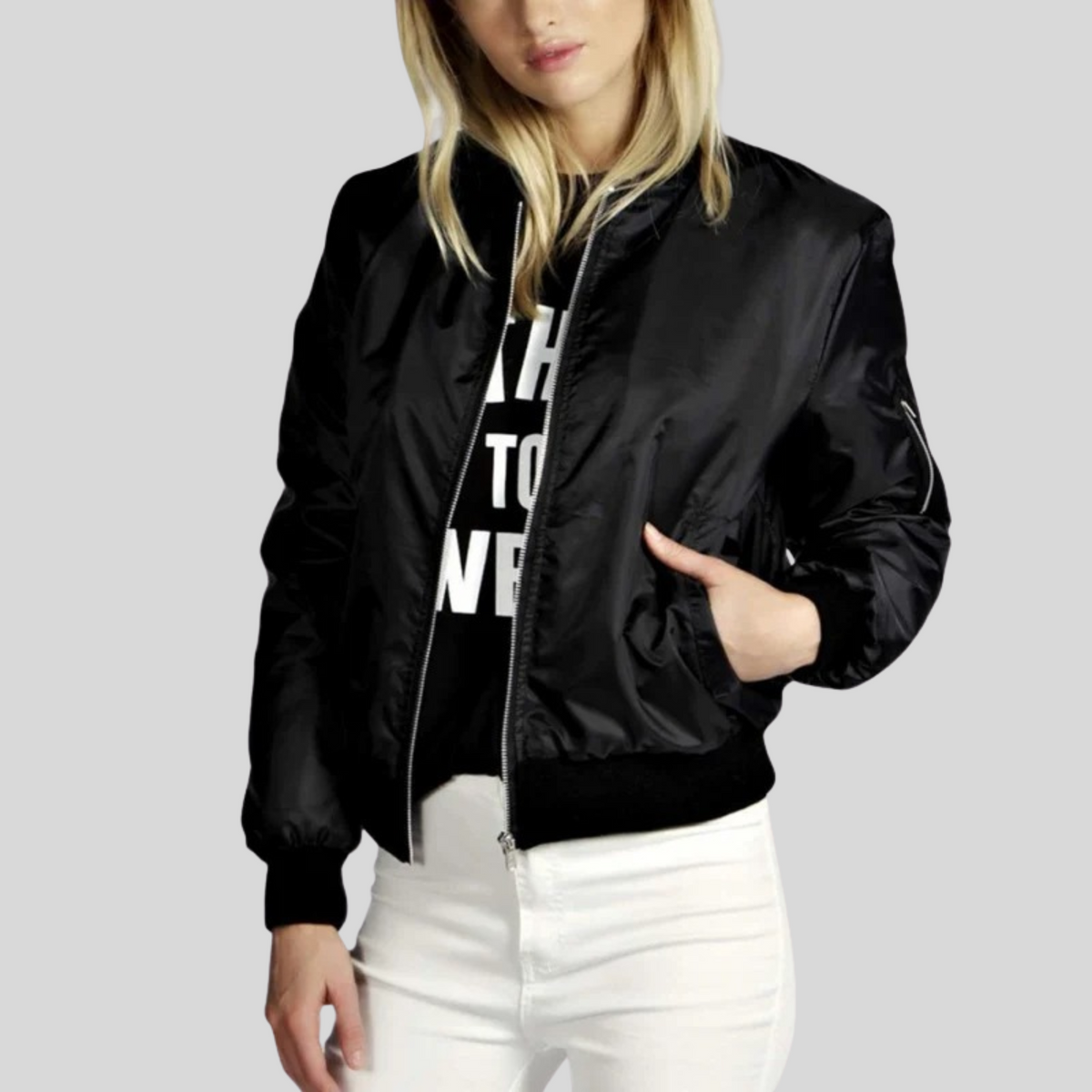 Women's Long Sleeve Casual Bomber Jacket for Daily Use Warm Black