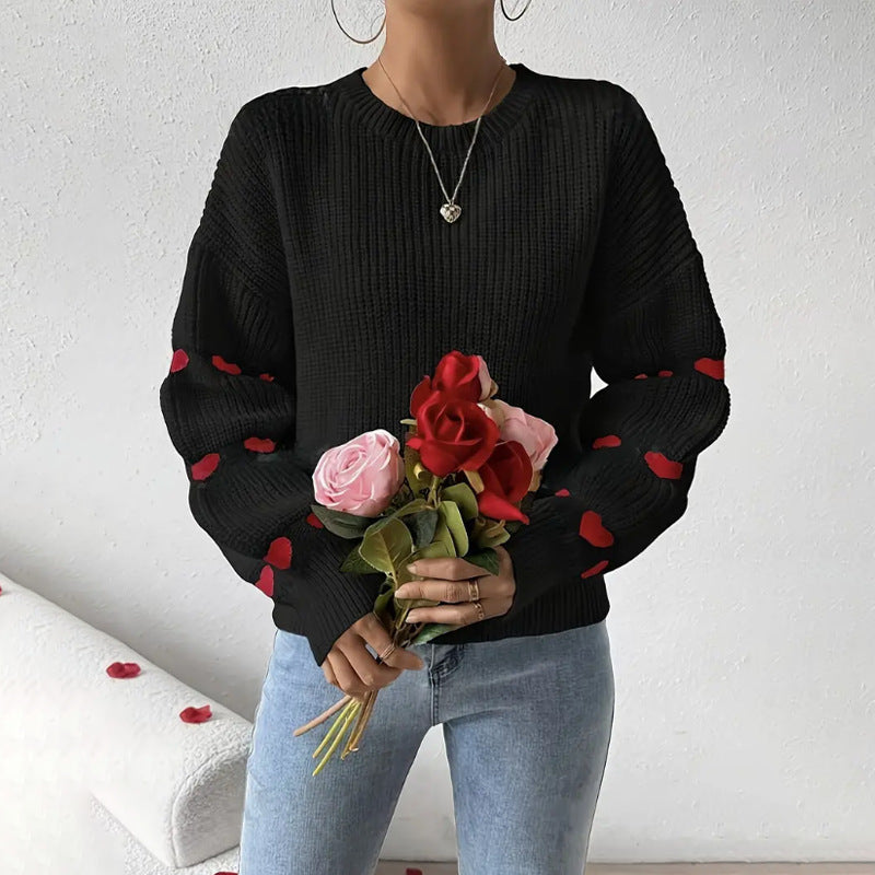 Women's Long Sleeve Crew Neck Sweater for Daily Use Warm Black