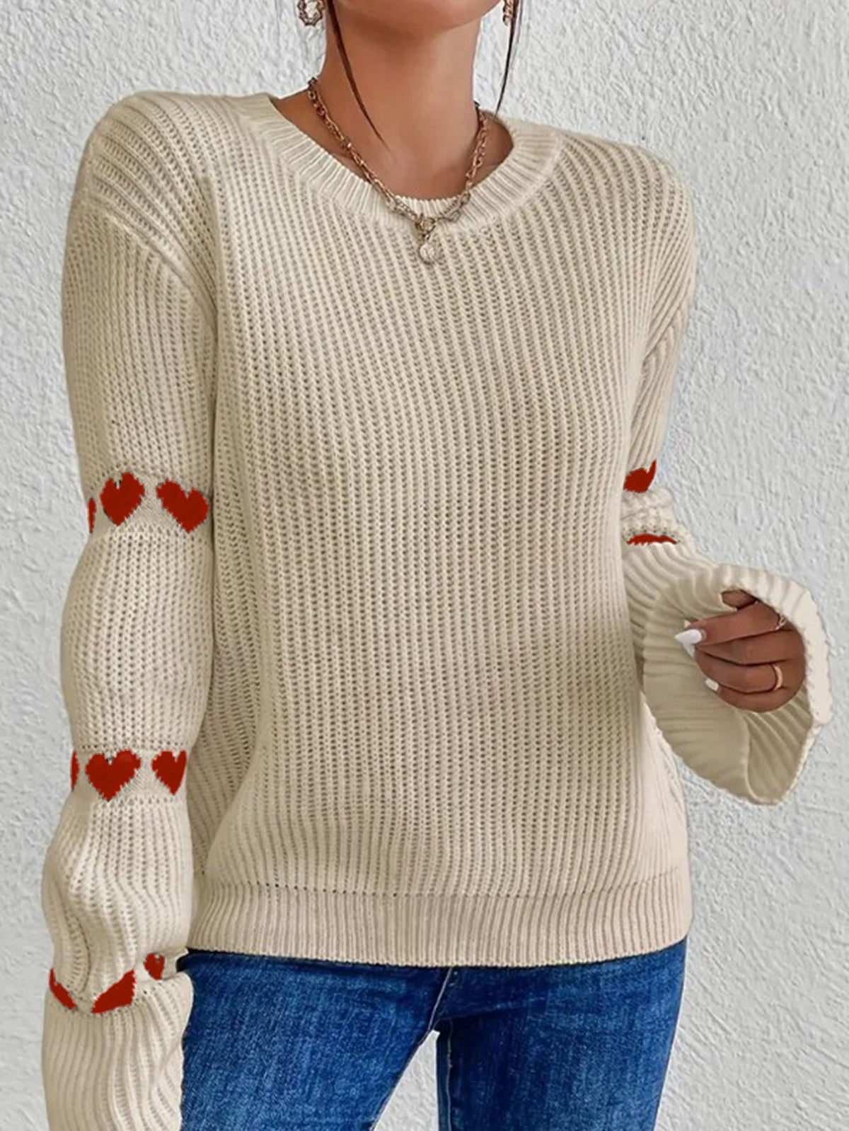 Women's Long Sleeve Crew Neck Sweater for Daily Use Warm Red Apricot