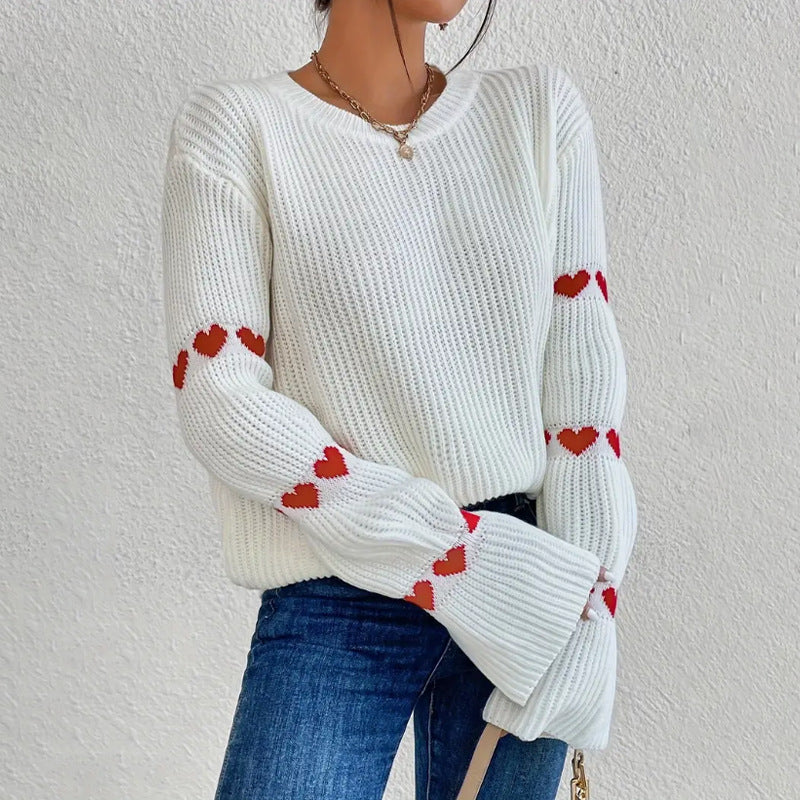 Women's Long Sleeve Crew Neck Sweater for Daily Use Warm White
