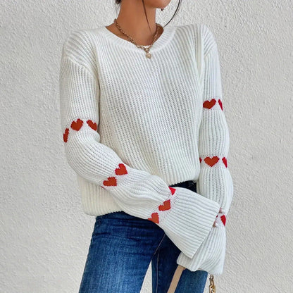 Women's Long Sleeve Crew Neck Sweater for Daily Use Warm White