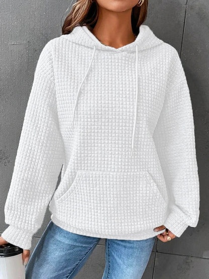Women's Black Long Sleeve Pullover Hoodie for Fall and Winter White