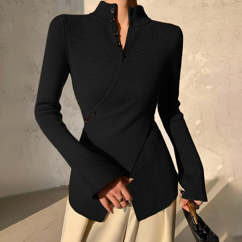 Women's Long Sleeve Wrap Sweater for Fall and Winter Everyday Wear Black