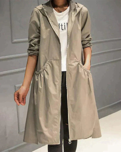 Women's Multi-Color Longline Hooded Jacket for Fall and Winter Beige