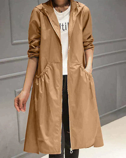 Women's Multi-Color Longline Hooded Jacket for Fall and Winter Hellbraun