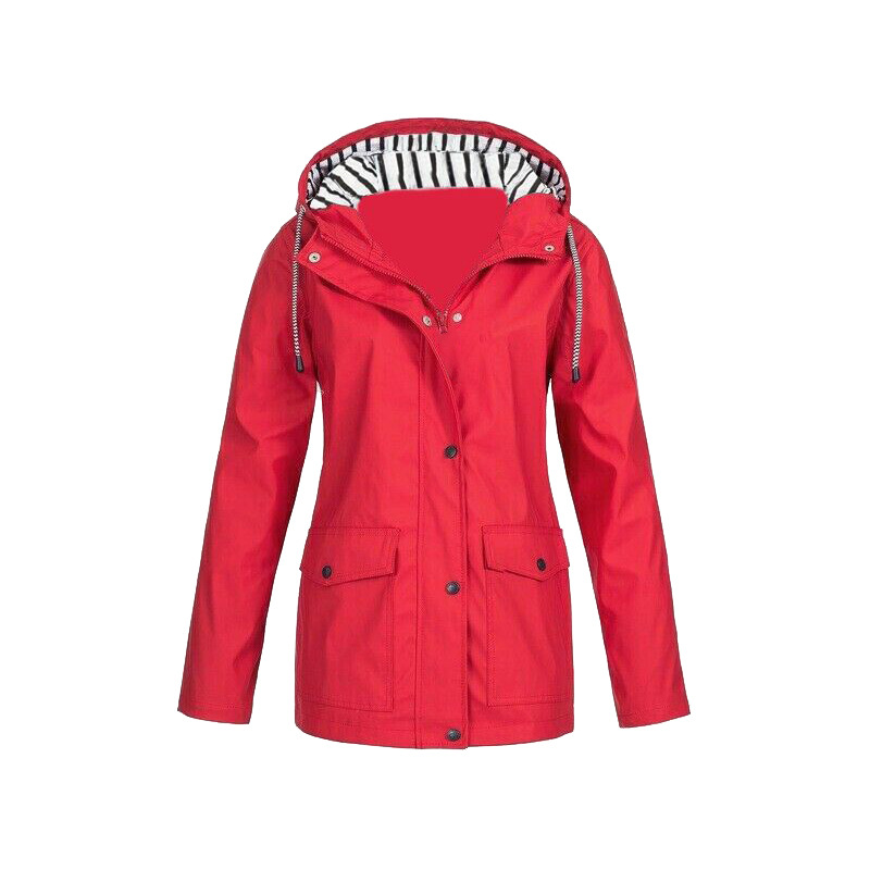 Women's Yellow Longline Hooded Jacket for Fall and Winter Red