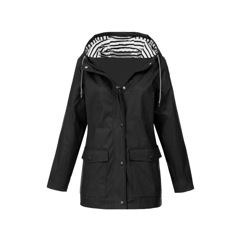 Women's Yellow Longline Hooded Jacket for Fall and Winter Black