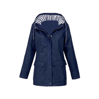 Women's Yellow Longline Hooded Jacket for Fall and Winter Navy