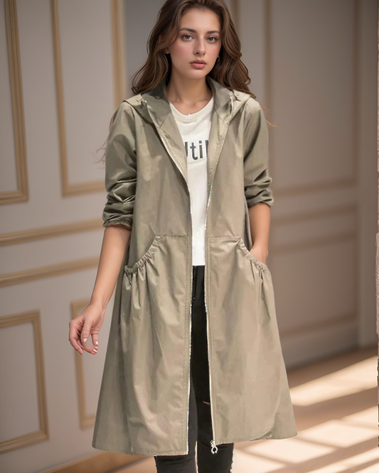 Women's Multi-Color Longline Hooded Jacket for Fall and Winter