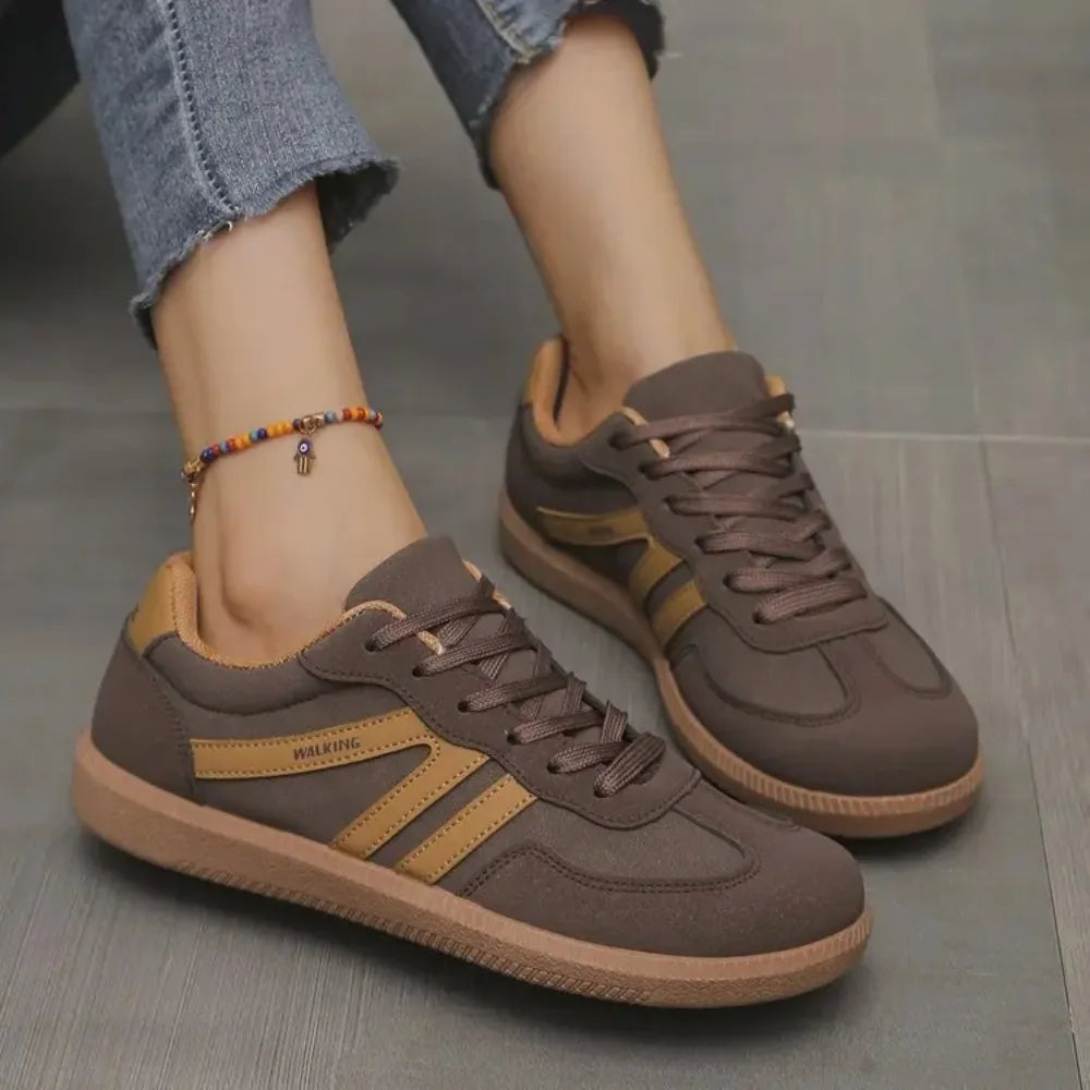 Women's Low Top Lace-Up Casual Sneakers for Daily Use Warm Brown