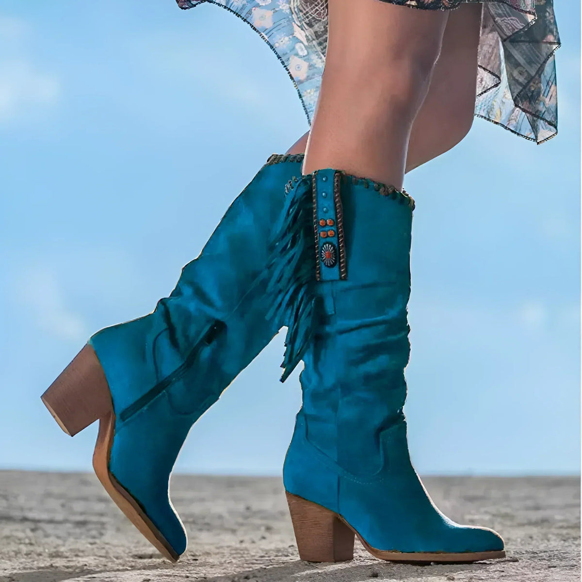 Women's Mid Calf Heeled Fashion Boots for Daily Use Warm Blue